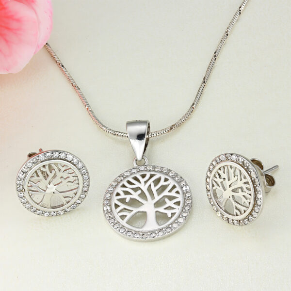Set bijtuerii argint Copacul vietii cu pietre