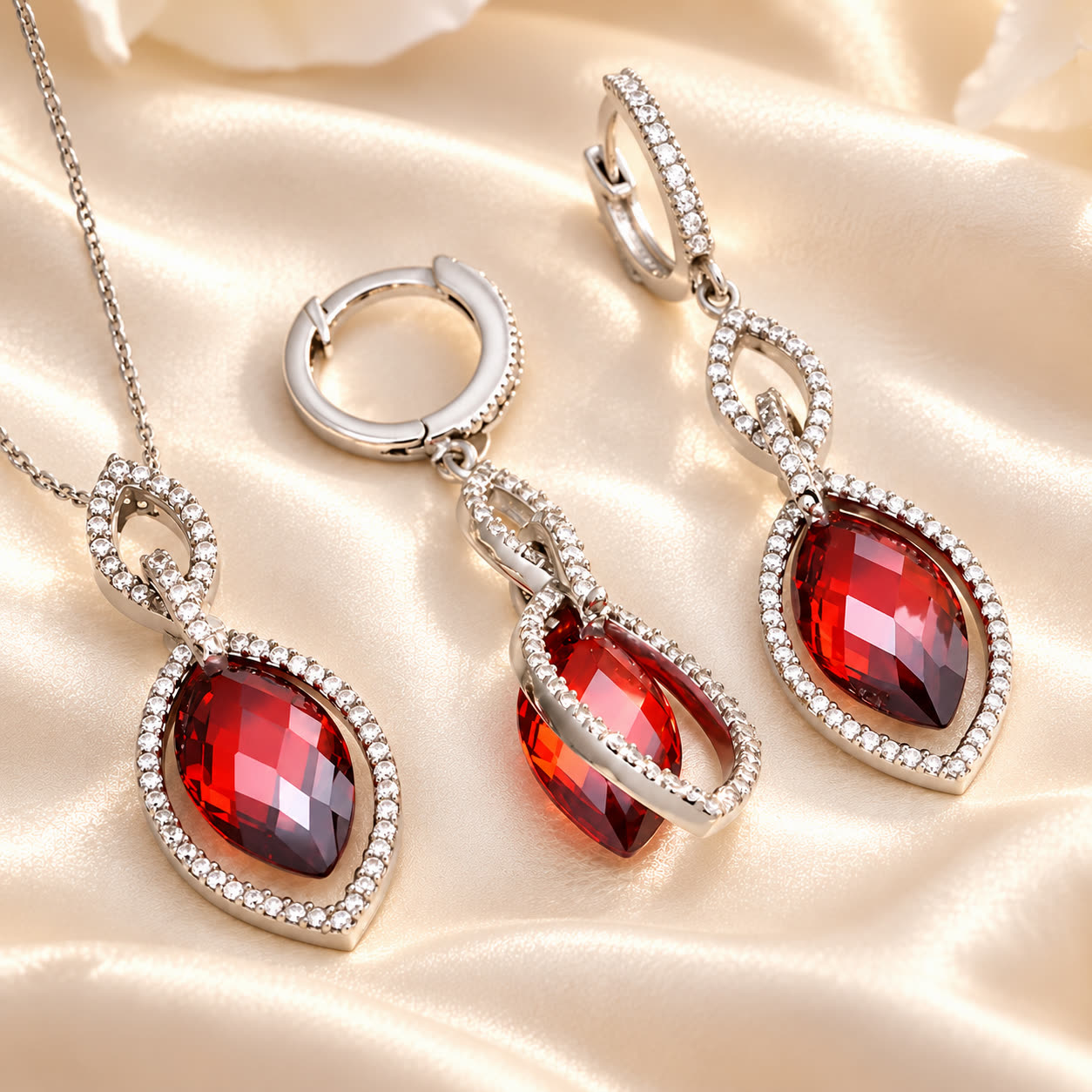 Set bijuterii argint 925 cu pietre Ruby, ICS0042, imagine 2