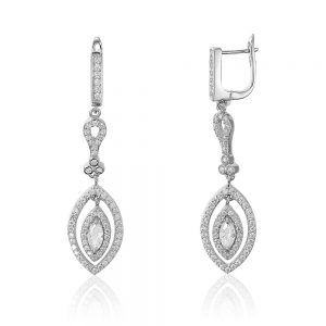Cercei argint cu pietre atarnatori Latch Back Drop Earrings Zirconii TRSE013, Bijuterii - Corelle