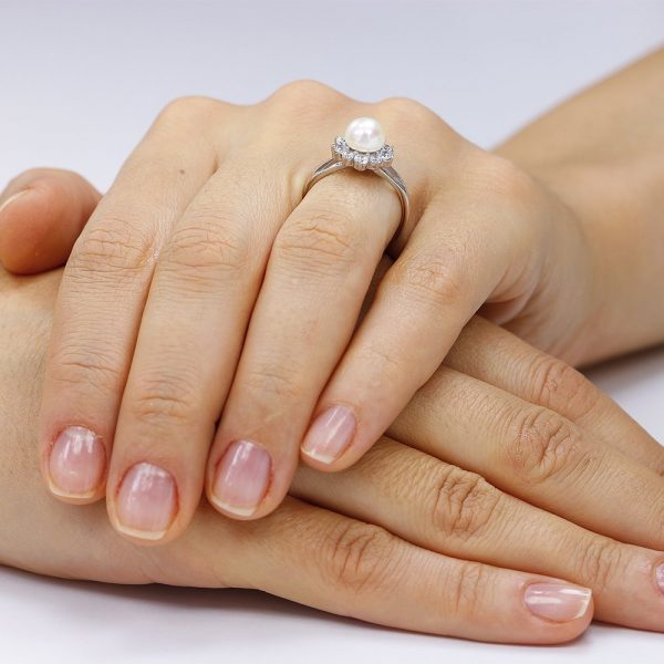 Inel argint Solitar Fancy Perla cu cristale TRSR238, Corelle